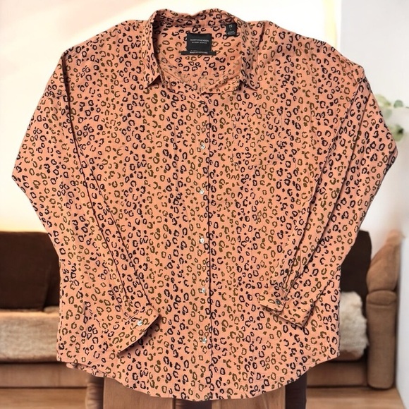 Scotch & Soda Orange and Black Leopard Print Long Sleeve Buttonup Size L - Picture 1 of 8